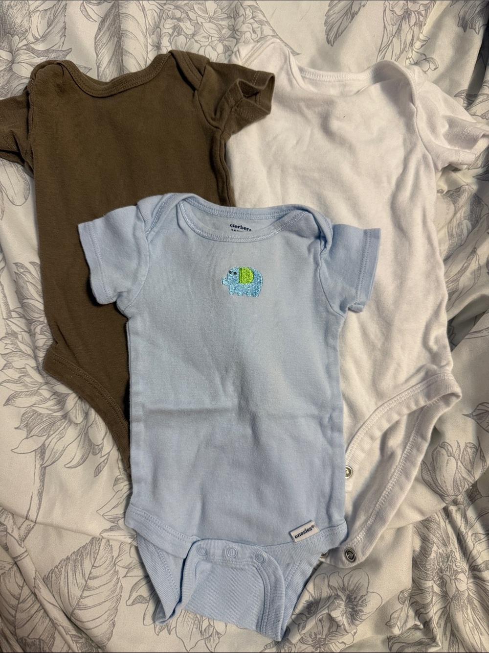 Carter's, Gerbers Light Blue, White & Brown Short Sleeve Bodysuit Trio